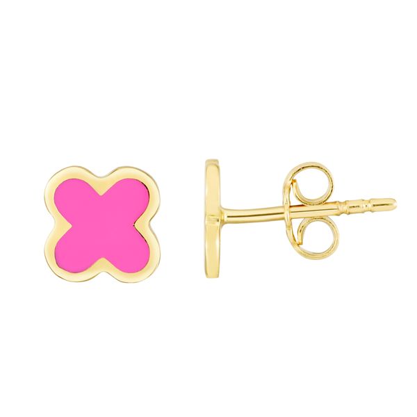 14K Pink Clover Enamel Earrings Morin Jewelers Southbridge, MA