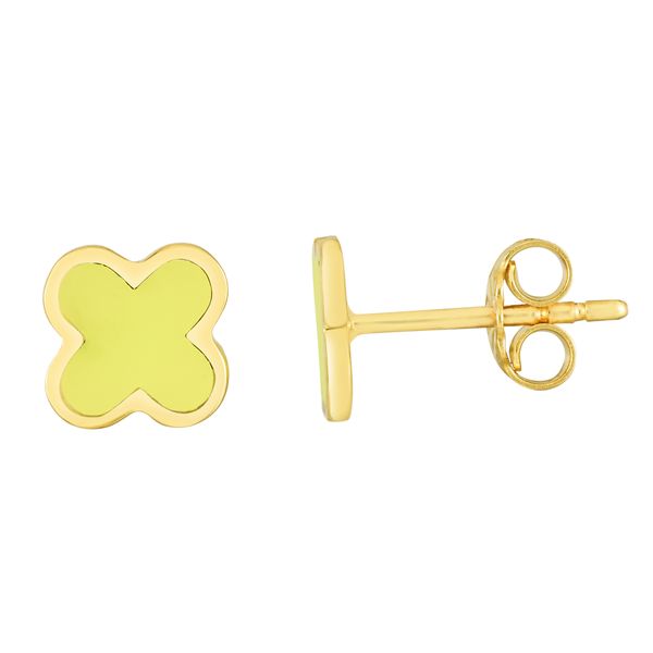 14K Yellow Clover Enamel Earrings Valentine's Fine Jewelry Dallas, PA