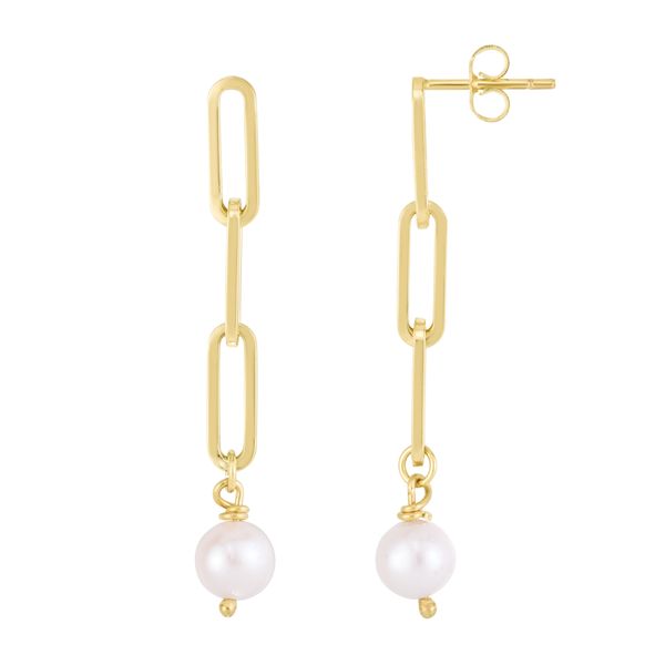 14K Pearl Paperclip Link Earrings Enchanted Jewelry Plainfield, CT