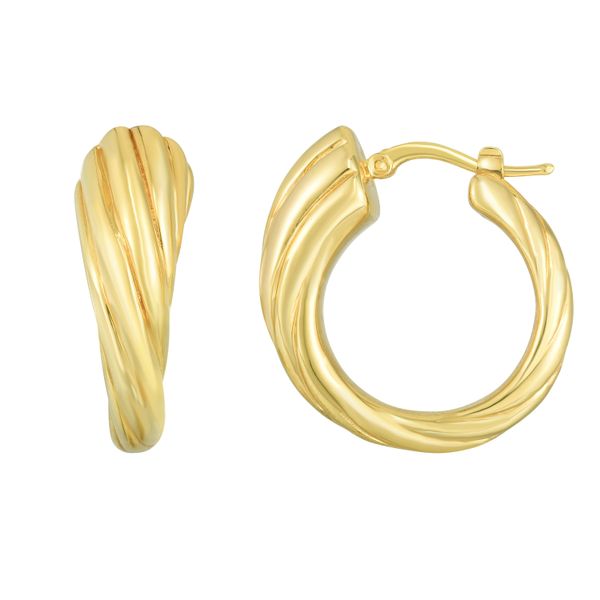 14K Gold Sculpted Twist Hoop Earrings John Herold Jewelers Randolph, NJ