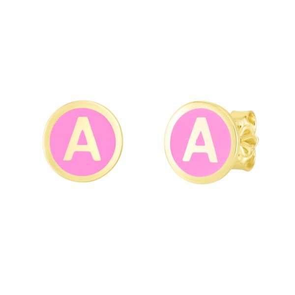 14K Pink Enamel A Initial Studs Enchanted Jewelry Plainfield, CT
