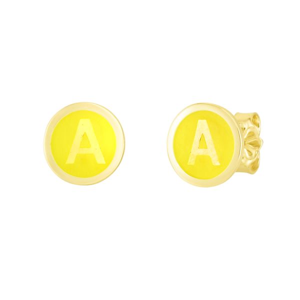 14K Yellow Enamel A Initial Studs Enchanted Jewelry Plainfield, CT