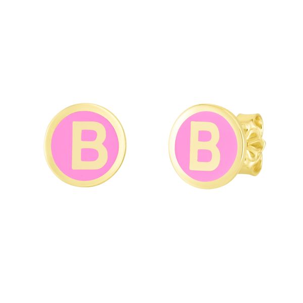14K Pink Enamel B Initial Studs Carroll / Ochs Jewelers Monroe, MI