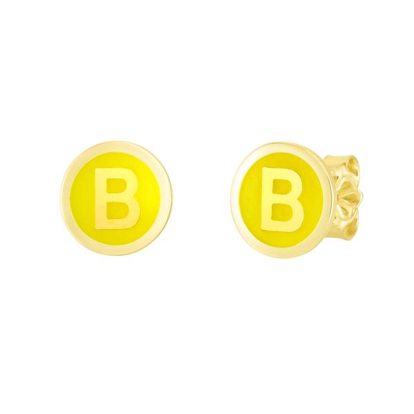 14K Yellow Enamel B Initial Studs Avitabile Fine Jewelers Hanover, MA