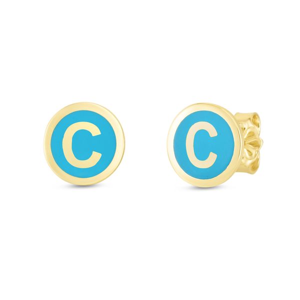 14K Turquoise Enamel C Initial Studs Enchanted Jewelry Plainfield, CT