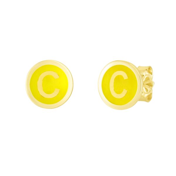 14K Yellow Enamel C Initial Studs Morin Jewelers Southbridge, MA