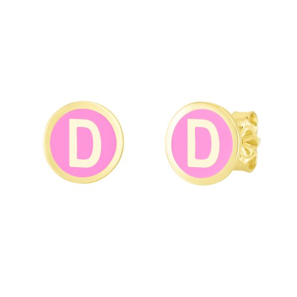 14K Pink Enamel D Initial Studs Dondero's Jewelry Vineland, NJ