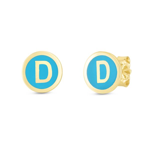 14K Turquoise Enamel D Initial Studs Chandlee Jewelers Athens, GA