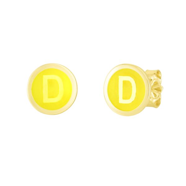 14K Yellow Enamel D Initial Studs Morin Jewelers Southbridge, MA