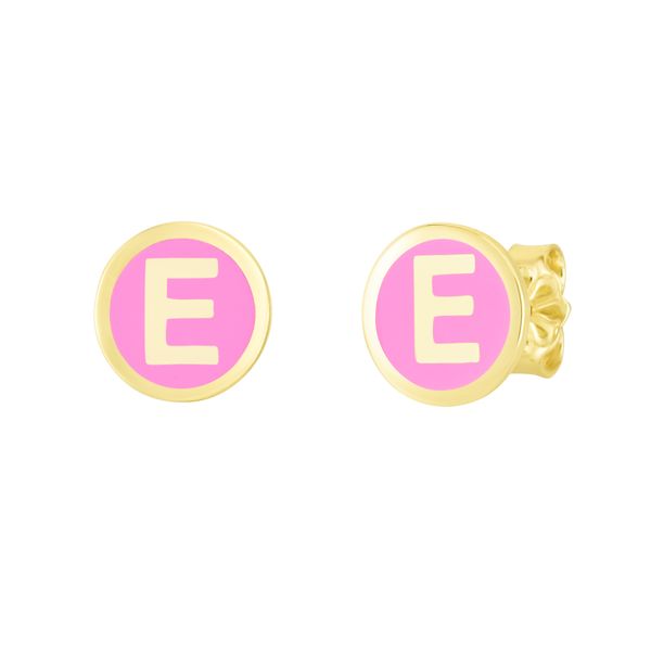 14K Pink Enamel E Initial Studs Comstock Jewelers Edmonds, WA