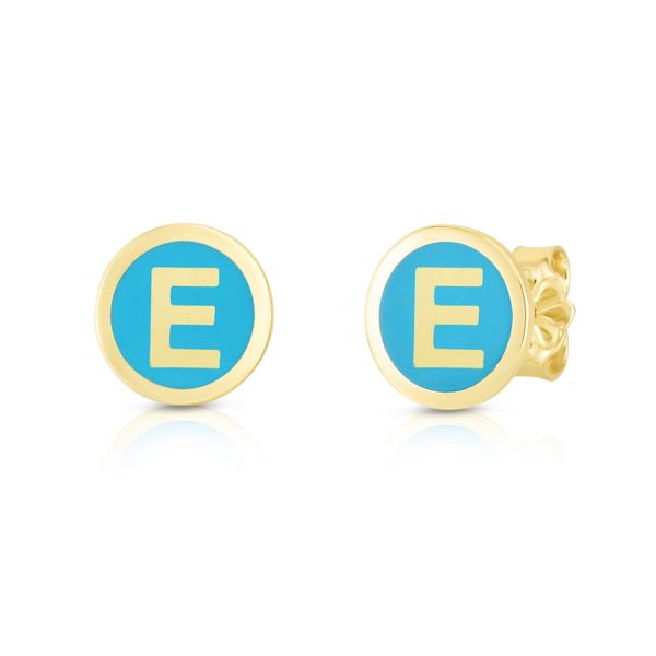 14K Turquoise Enamel E Initial Studs Enchanted Jewelry Plainfield, CT