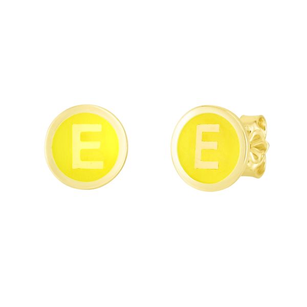 14K Yellow Enamel E Initial Studs Avitabile Fine Jewelers Hanover, MA