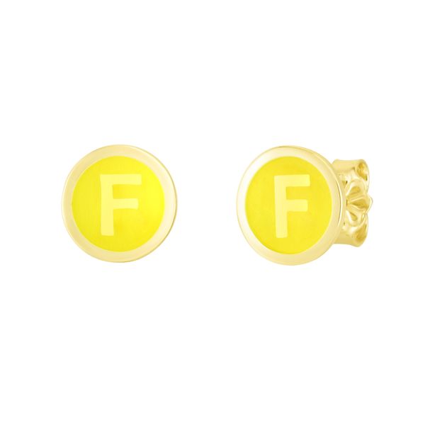 14K Yellow Enamel F Initial Studs Enchanted Jewelry Plainfield, CT