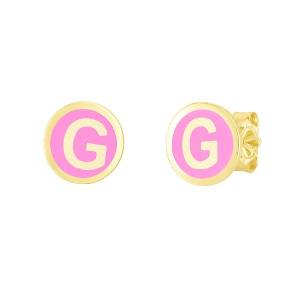 14K Pink Enamel G Initial Studs Enchanted Jewelry Plainfield, CT