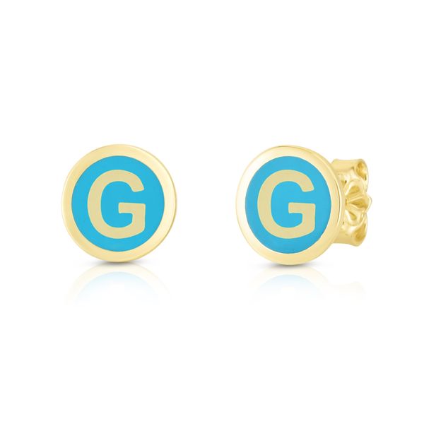 14K Turquoise Enamel G Initial Studs Enchanted Jewelry Plainfield, CT