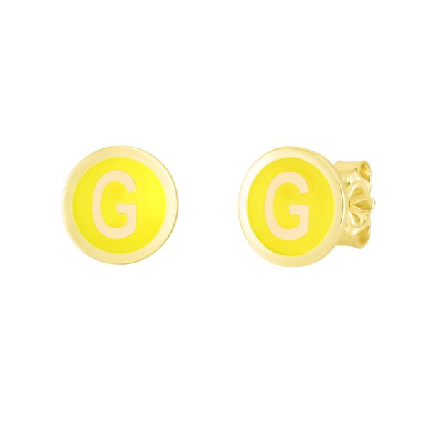 14K Yellow Enamel G Initial Studs Avitabile Fine Jewelers Hanover, MA
