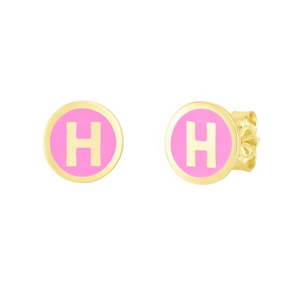 14K Pink Enamel H Initial Studs The Hills Jewelry LLC Worthington, OH