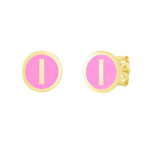 14K Pink Enamel I Initial Studs Carroll / Ochs Jewelers Monroe, MI