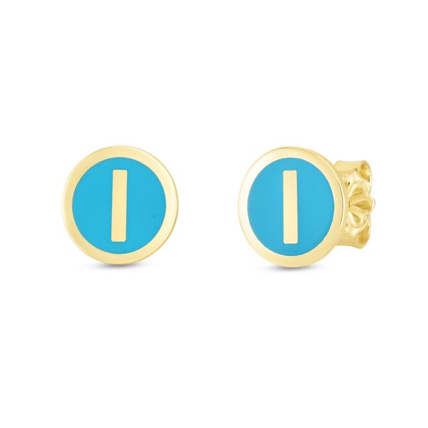 14K Turquoise Enamel I Initial Studs Mueller Jewelers Chisago City, MN