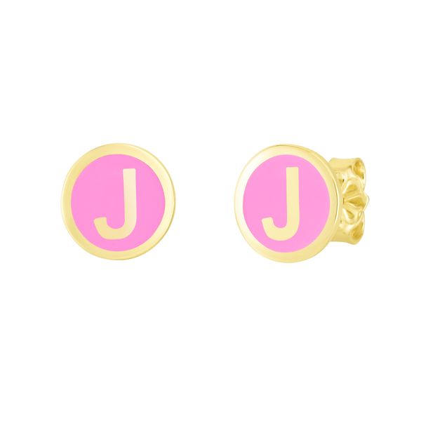 14K Pink Enamel J Initial Studs Lewis Jewelers, Inc. Ansonia, CT