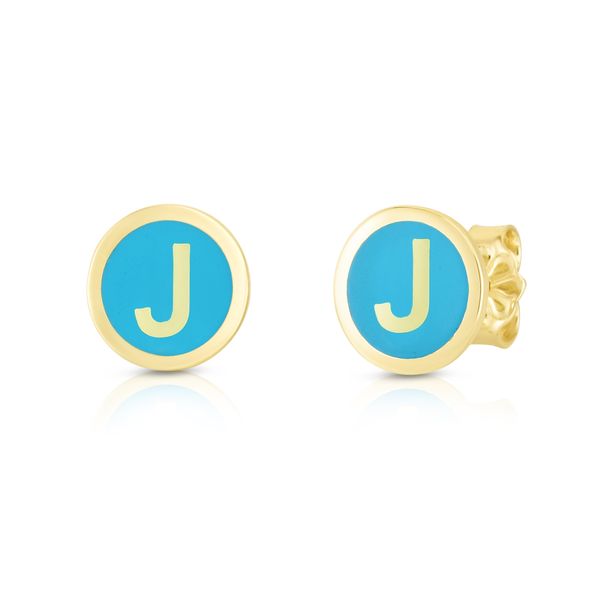 14K Turquoise Enamel J Initial Studs James Douglas Jewelers LLC Monroeville, PA