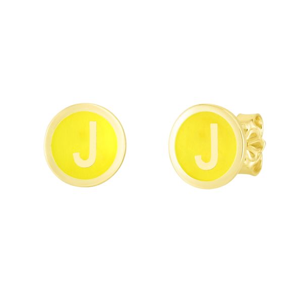14K Yellow Enamel J Initial Studs The Jewelry Source El Segundo, CA