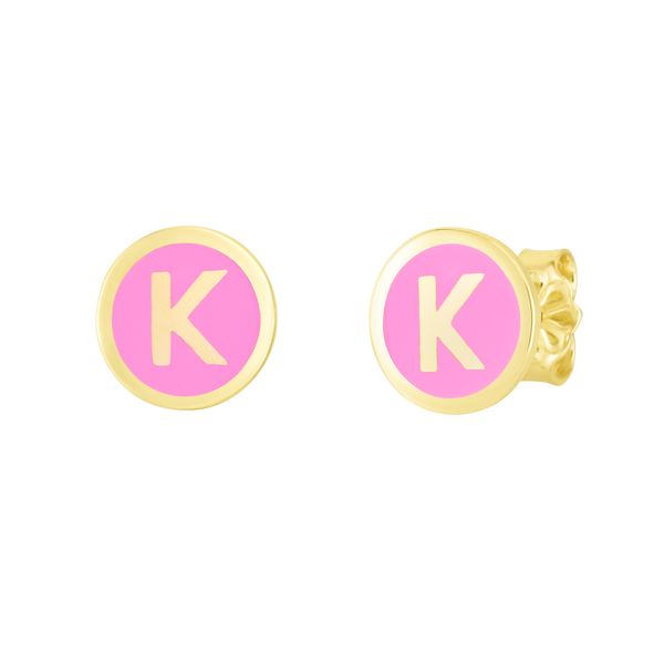 14K Pink Enamel K Initial Studs Enchanted Jewelry Plainfield, CT