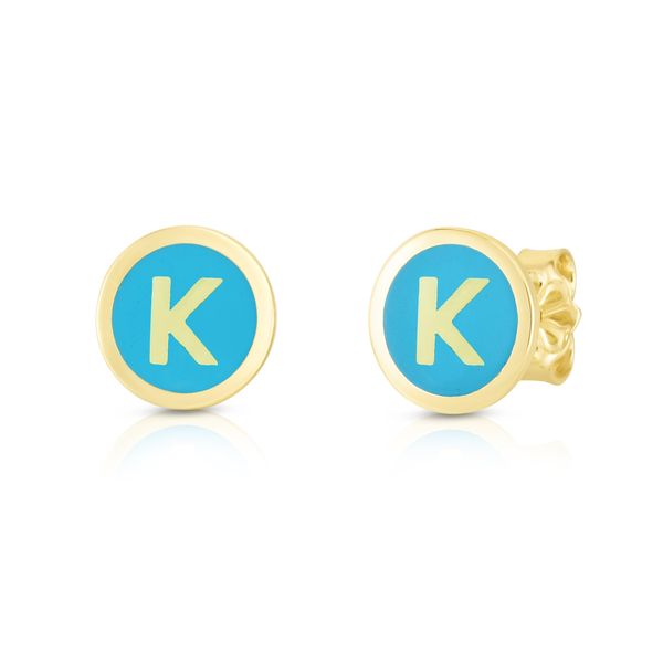 14K Turquoise Enamel K Initial Studs The Jewelry Source El Segundo, CA