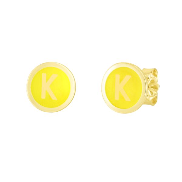14K Yellow Enamel K Initial Studs The Jewelry Source El Segundo, CA