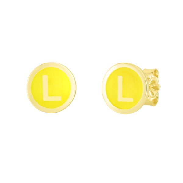14K Yellow Enamel L Initial Studs Nyman Jewelers Inc. Escanaba, MI
