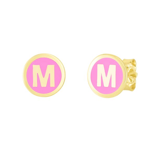 14K Pink Enamel M Initial Studs Morin Jewelers Southbridge, MA
