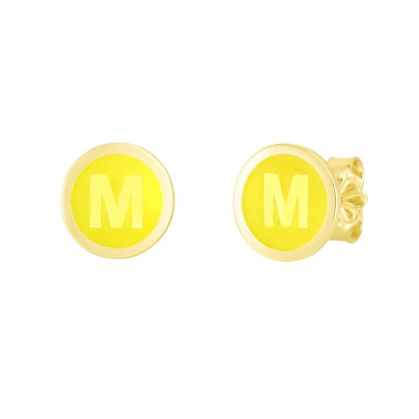 14K Yellow Enamel M Initial Studs Rick's Jewelers California, MD