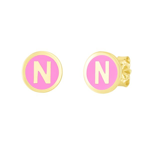 14K Pink Enamel N Initial Studs J. Anthony Jewelers Neenah, WI