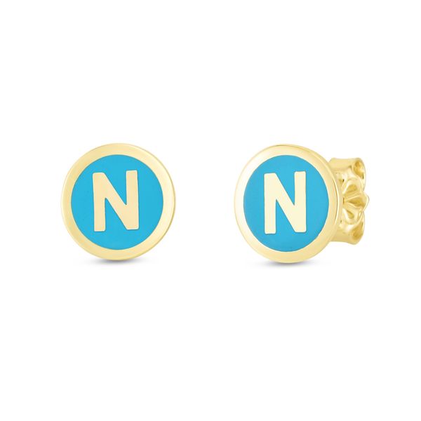 14K Turquoise Enamel N Initial Studs Enchanted Jewelry Plainfield, CT