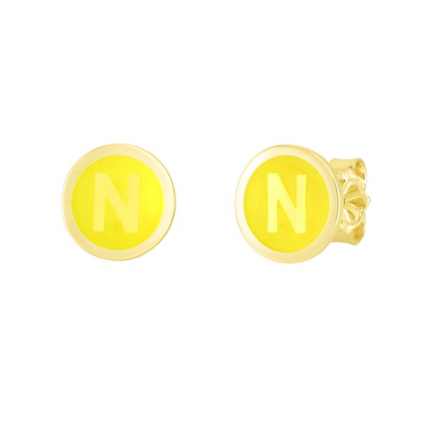 14K Yellow Enamel N Initial Studs Chandlee Jewelers Athens, GA