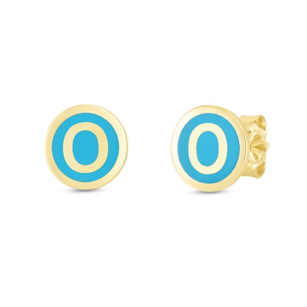 14K Turquoise Enamel O Initial Studs Enchanted Jewelry Plainfield, CT