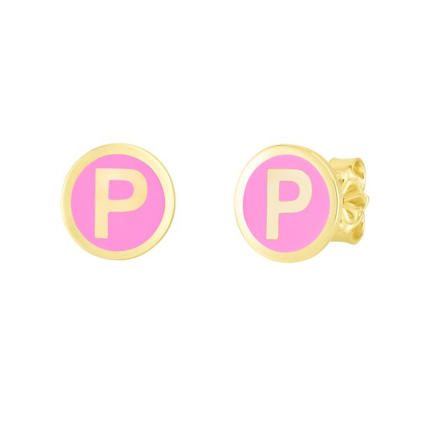 14K Pink Enamel P Initial Studs Enchanted Jewelry Plainfield, CT