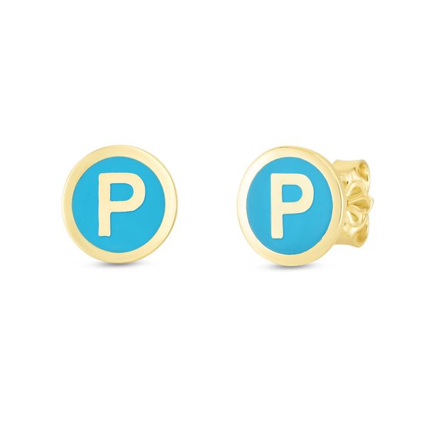 14K Turquoise Enamel P Initial Studs Enchanted Jewelry Plainfield, CT