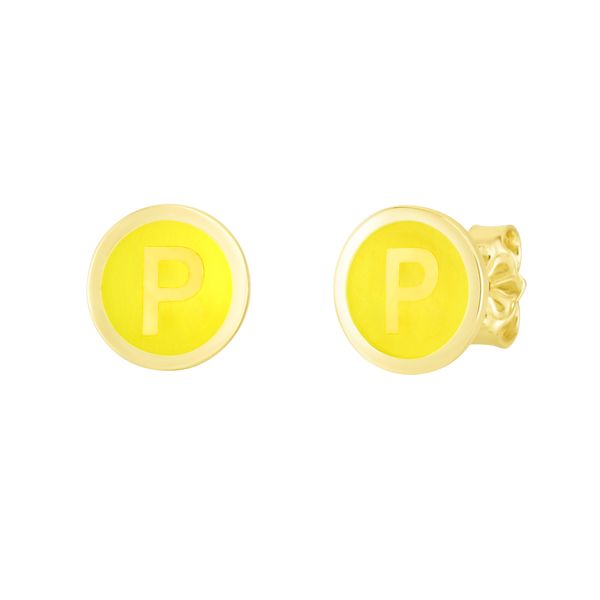 14K Yellow Enamel P Initial Studs Graham Jewelers Wayzata, MN