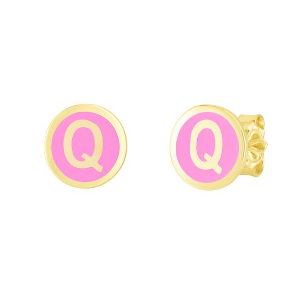 14K Pink Enamel Q Initial Studs Malak Jewelers Charlotte, NC