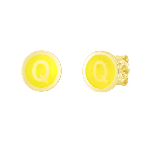 14K Yellow Enamel Q Initial Studs Morin Jewelers Southbridge, MA