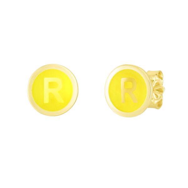 14K Yellow Enamel R Initial Studs Rick's Jewelers California, MD