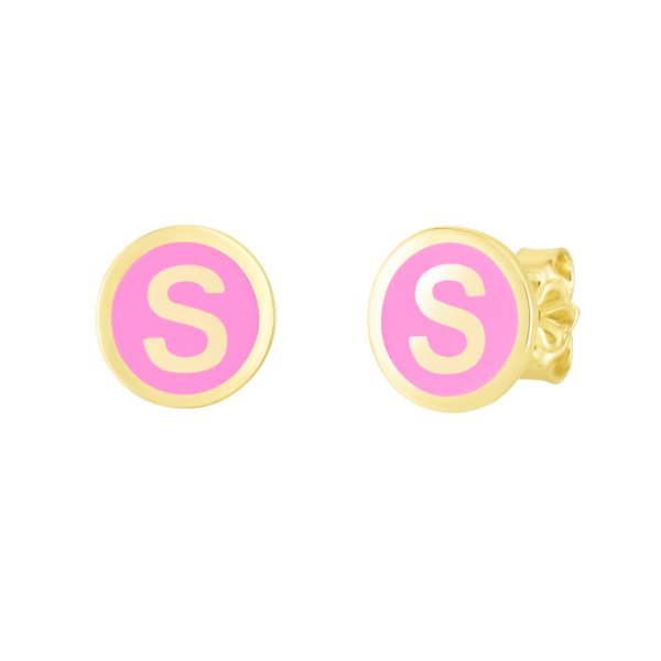 14K Pink Enamel S Initial Studs Enchanted Jewelry Plainfield, CT