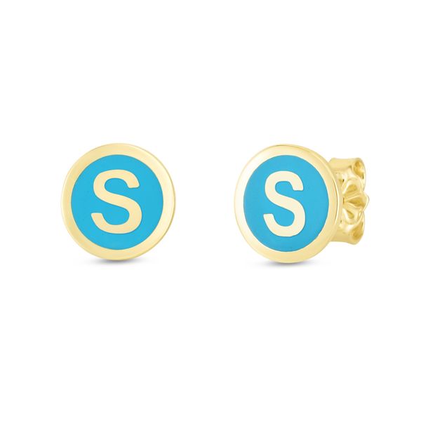 14K Turquoise Enamel S Initial Studs Enchanted Jewelry Plainfield, CT