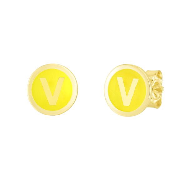 14K Yellow Enamel V Initial Studs James Douglas Jewelers LLC Monroeville, PA