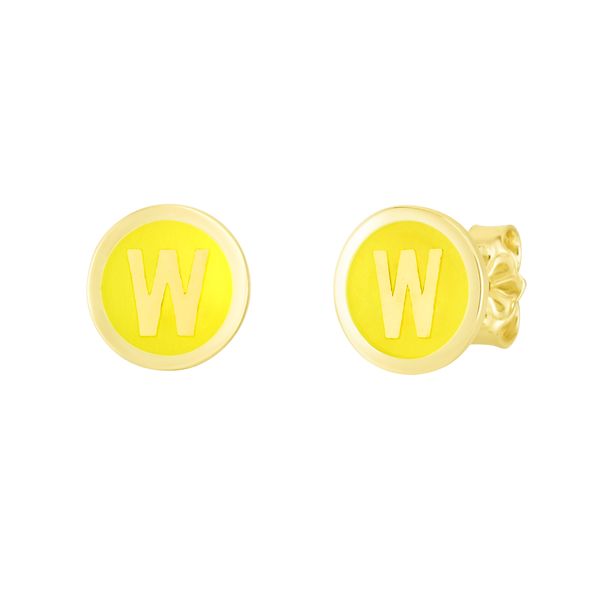 14K Yellow Enamel W Initial Studs Morin Jewelers Southbridge, MA