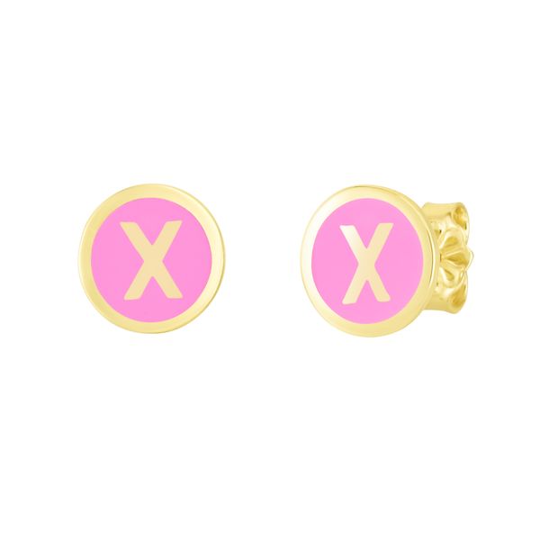14K Pink Enamel X Initial Studs The Jewelry Source El Segundo, CA