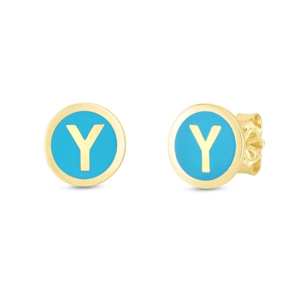 14K Turquoise Enamel Y Initial Studs Enchanted Jewelry Plainfield, CT