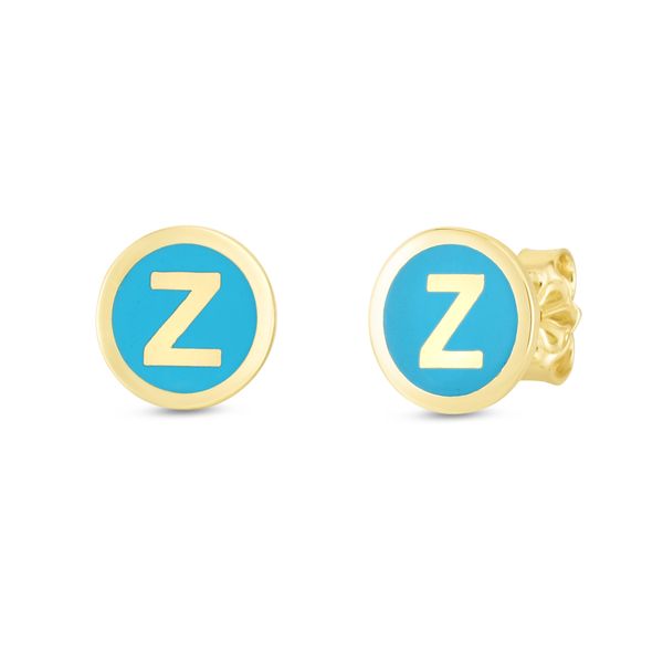 14K Turquoise Enamel Z Initial Studs Falls Jewelers Concord, NC