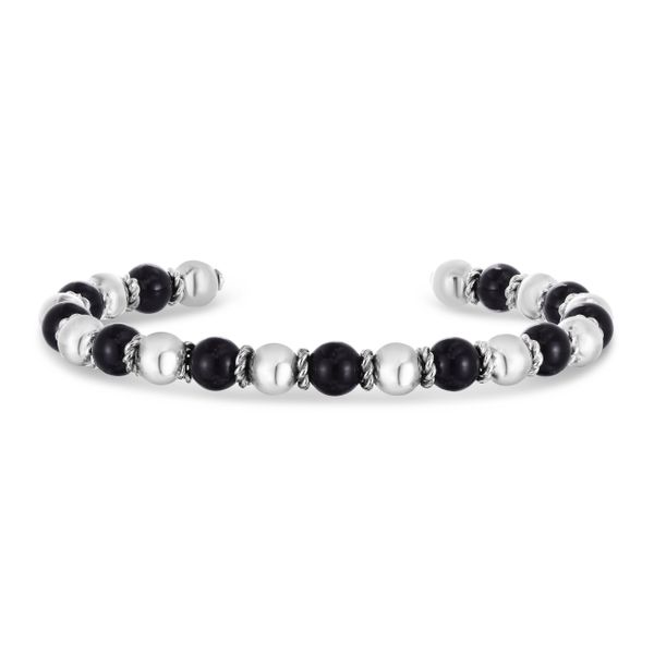Onyx Bead Italian Cable Cuff Leslie E. Sandler Fine Jewelry and Gemstones rockville , MD